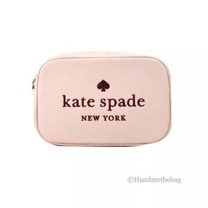 KATE SPADE Mini Camera Bag Embossed Leather Glitter Logo Rose Pink Crossbody
